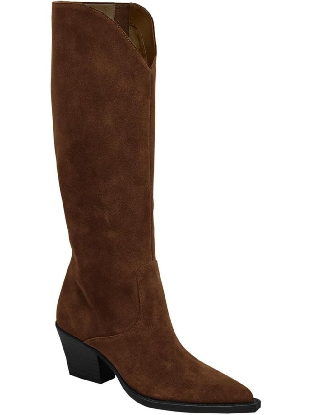 Stylish Wide Calf Knee High Cowboy Boots - Suede, Chunky Heel, Pointed Toe